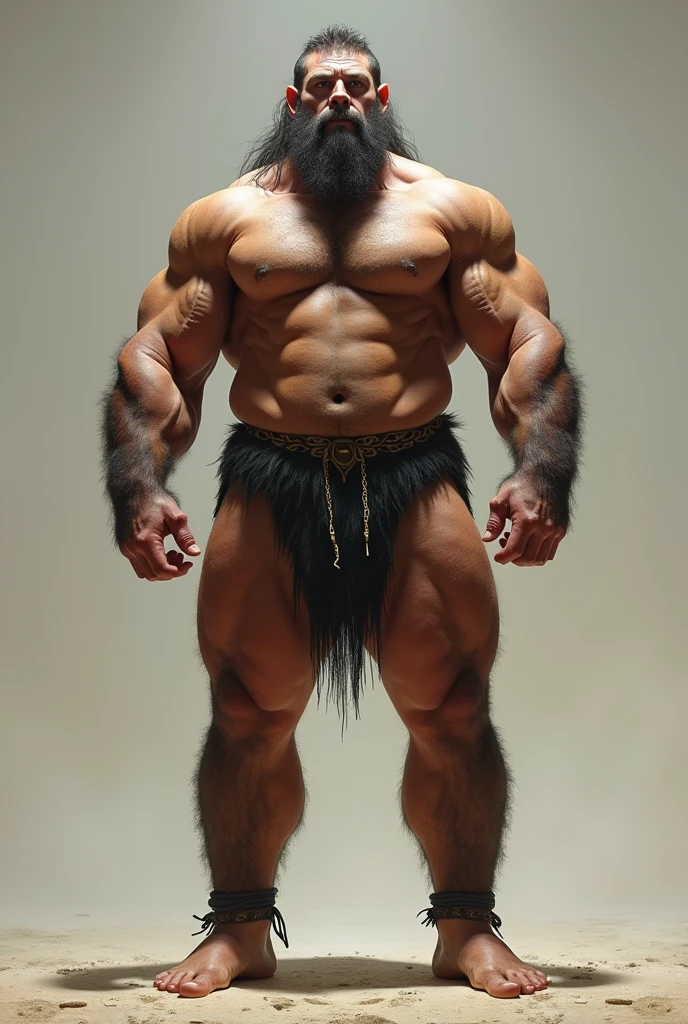 create what harmony might look like base on his 7'11 height and 500lbs weight, 10/10 facial with 100% harmony and 10/10 perfect proportion by bodybuilding golden standards but with a robustness of a neanderthal, make it 100% of your effort and do not miss a detail