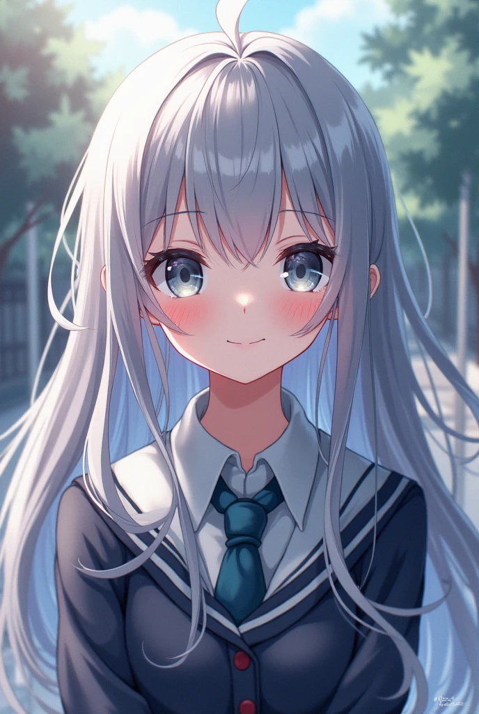 Hight school girl with silver hair anime girl