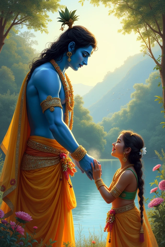 The lord Krishna blessing The young boy. The condition is the young boy is will someone girl