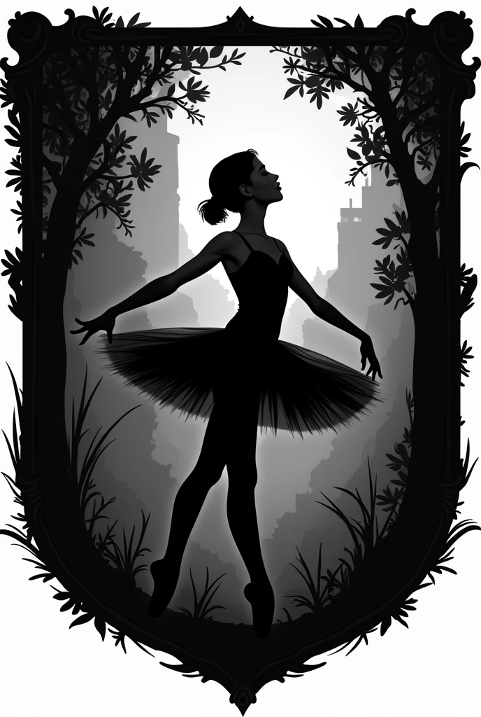 head ballet girl watch towards up in heraldic symbol on medieval stock vector using black as the background color and white