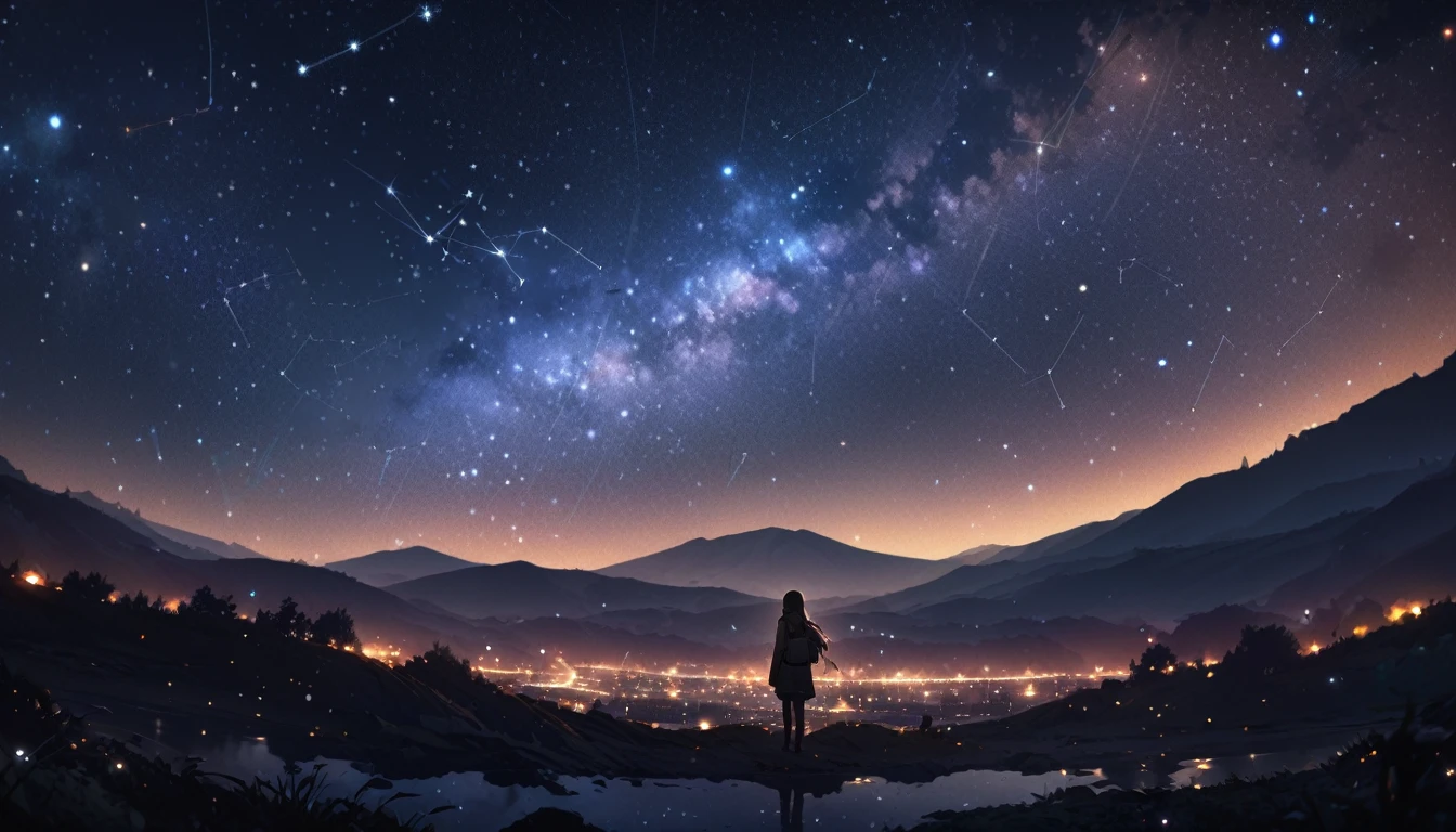 Starry sky sky, Starry sky, night, Huge, Sparkling, Celestial, mystery, constellation, , Milky Way, universe, High resolution,Super detailed,Highest quality,masterpiece