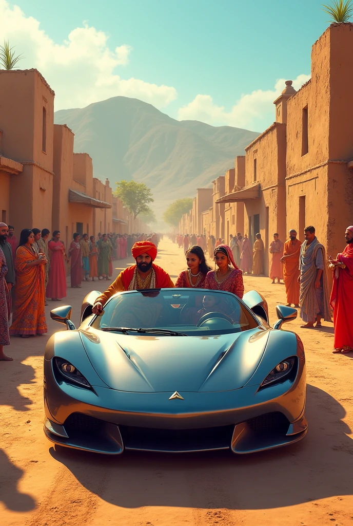 A rajshthani men in super car with his wife
And his family and villagers