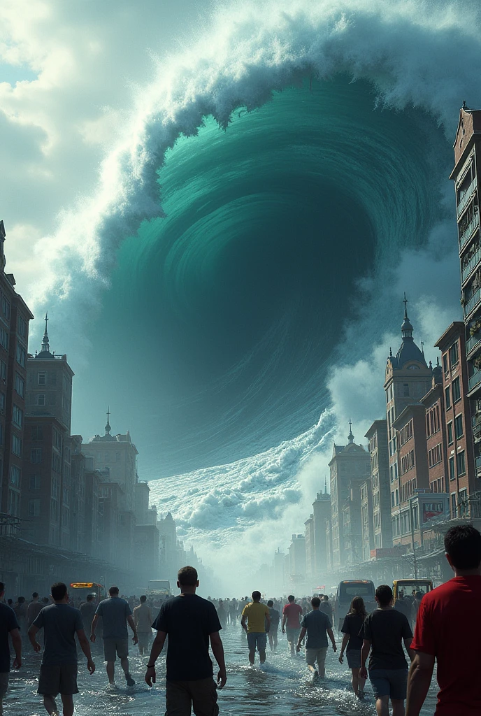 Tsunami swallowing a city