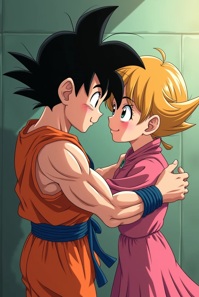 Goku touching Bulma's tits with his hands