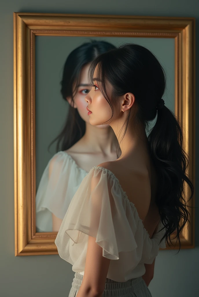 girl standing infront of her photo frame named YENYEN QHIU with her stunning picture in the framed