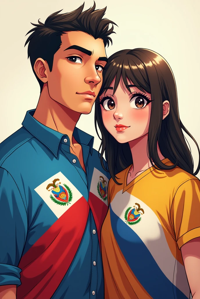 GUATEMALAN MAN AND ECUADORIAN GIRL WITH FLAGS as a anime character for a profile picture