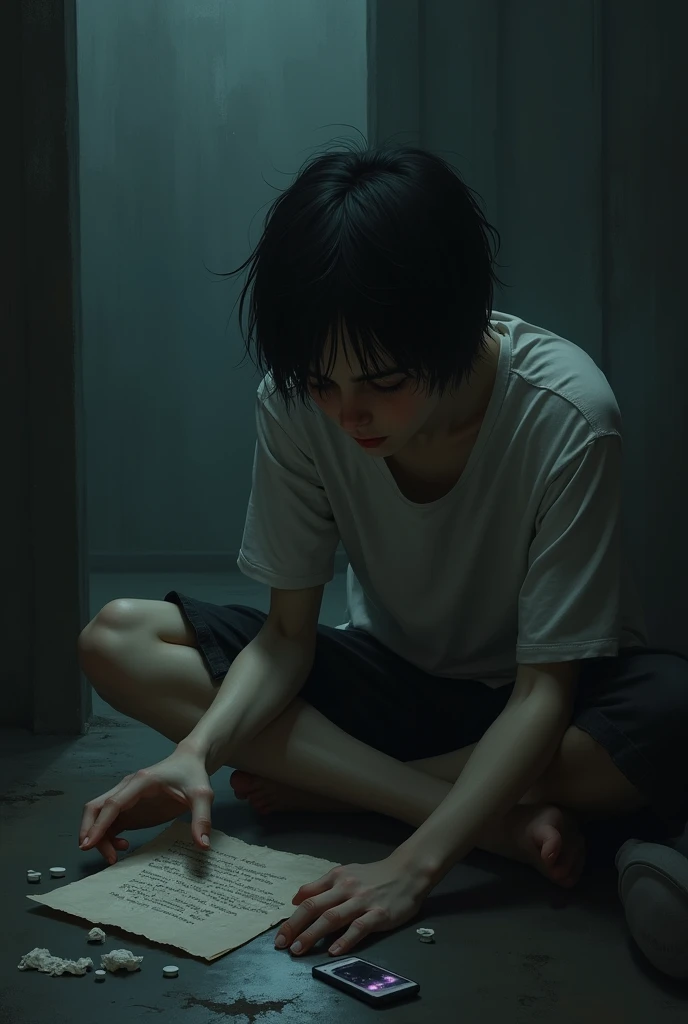 Create a sad boy trying to die