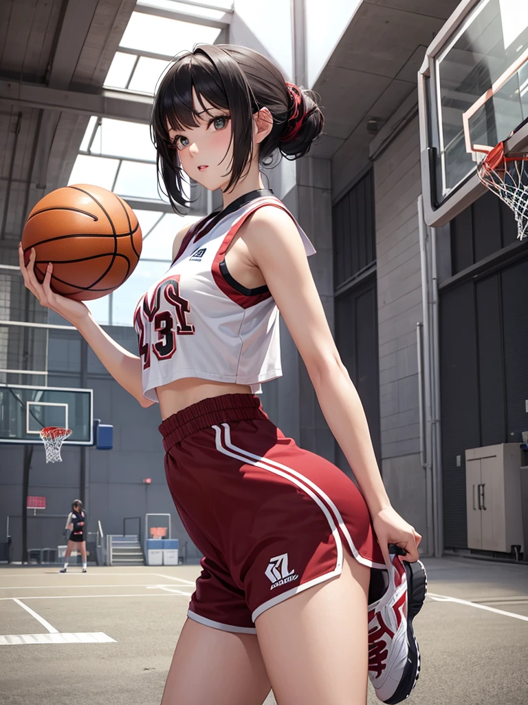 Sexy Anime Girl with Basketball Outfit in a Big Court-like Environment Posing