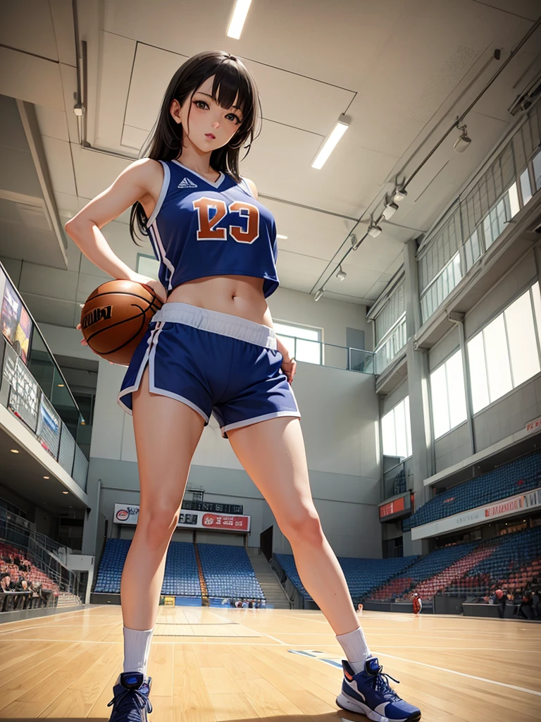 Sexy Anime Girl with Basketball Outfit in a Big Court-like Environment Posing