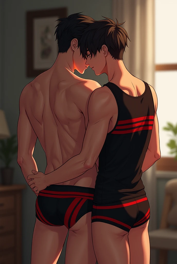 A 2 boy in tank top under vest and
wide red colour stripline on tank top under vest and were black trunk underwear and wide red colour stripline on underwear with one boy friend in same clothes both 2 boy are in home during sex time and were black tank top under vest tank top under vest under vest under vest under vest under vest under vest under