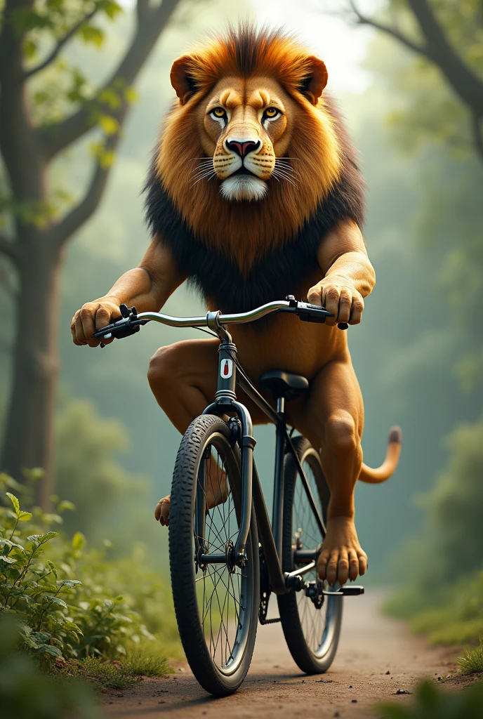 Lion sit on bike