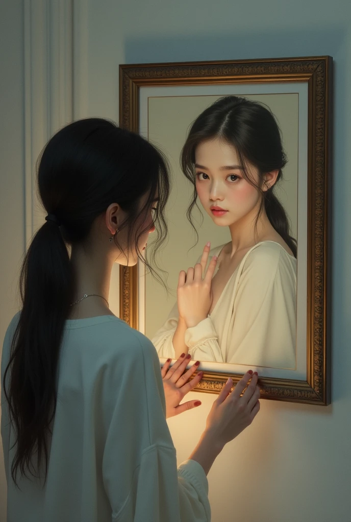 girl standing infront of her photo frame named YENYEN QHIU with her picture in the framed