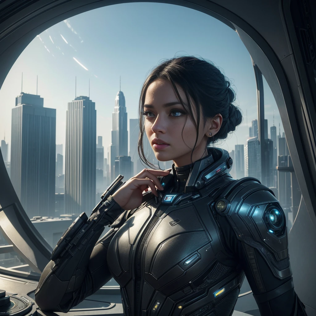 a large sci-fi city in space, detailed architecture, futuristic skyscrapers, floating vehicles, advanced technology, diverse alien humanoid characters, beautiful detailed eyes, beautiful detailed lips, extremely detailed eyes and face, long eyelashes, intricate details, cinematic lighting, vibrant colors, dramatic shadows, (best quality,4k,8k,highres,masterpiece:1.2),ultra-detailed,(realistic,photorealistic,photo-realistic:1.37),concept art