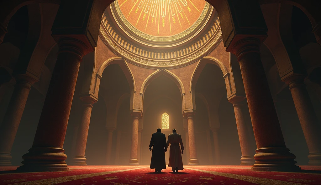 *Scene 10: Enter the Dome*
- Night is coming, Hasan and Ustaz Malik entered the dome of the mosque carefully. They began to recite prayers devoutly., while the atmosphere around them slowly turned tense.