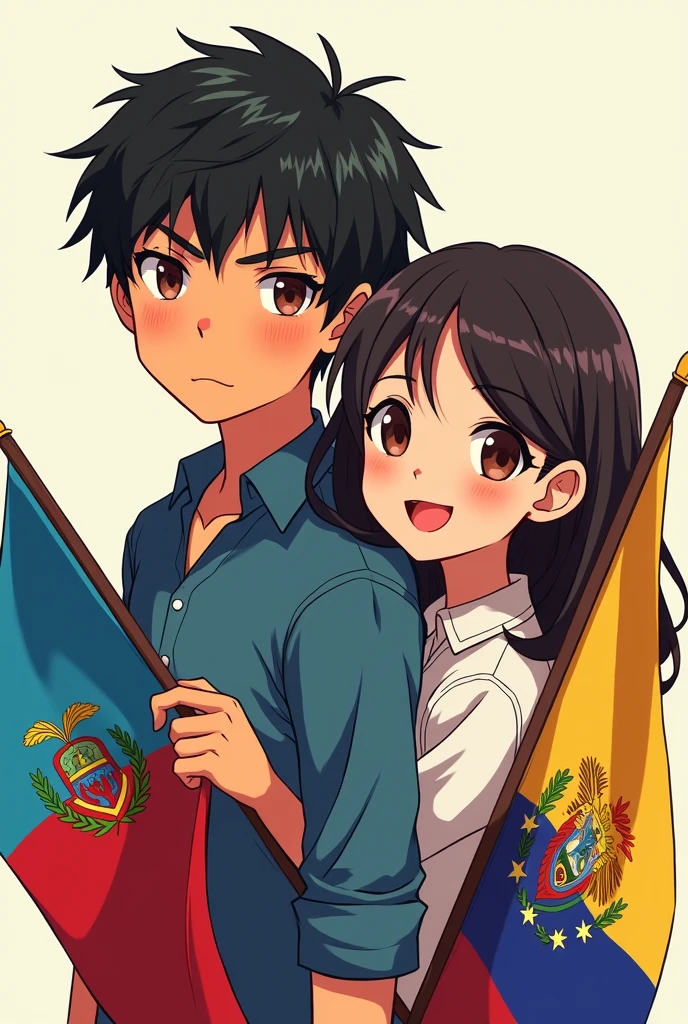 GUATEMALAN MAN AND ECUADORIAN GIRL WITH FLAGS as a anime character for a profile picture