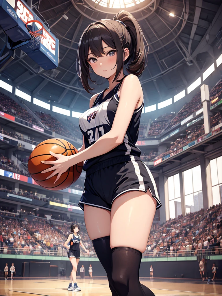 Sexy Anime Girl with Basketball Outfit in a Big Court-like Environment Posing