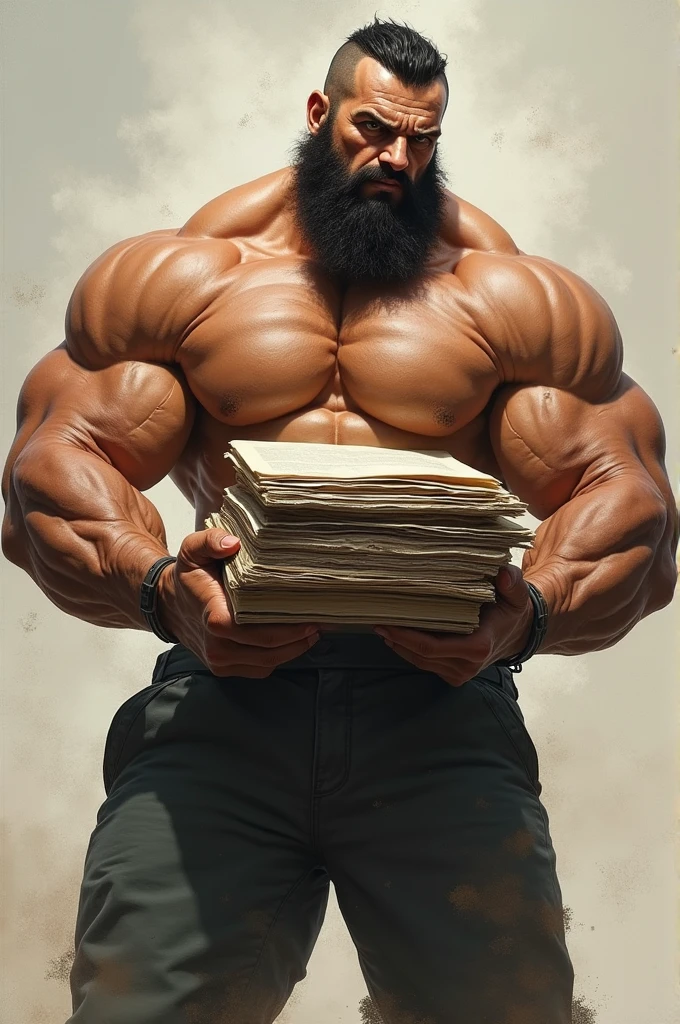 Muscular man carrying papers
