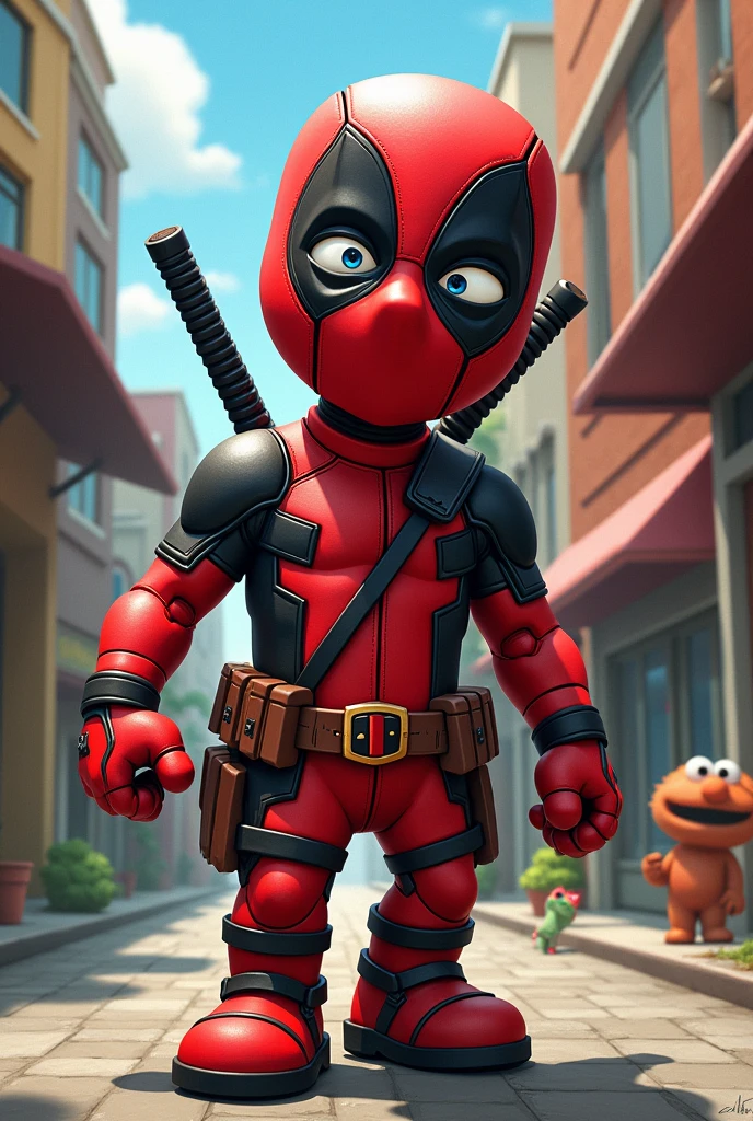 Enrique from Sesame Street dressed as Deadpool