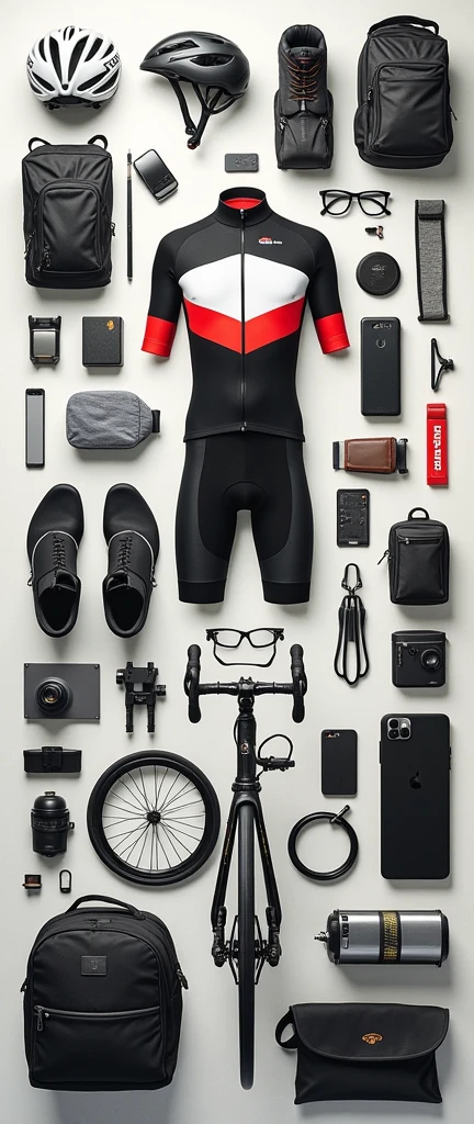 A hundred of any cyclist&#39;s items on one large painting means completeness, absence of a person, only items
