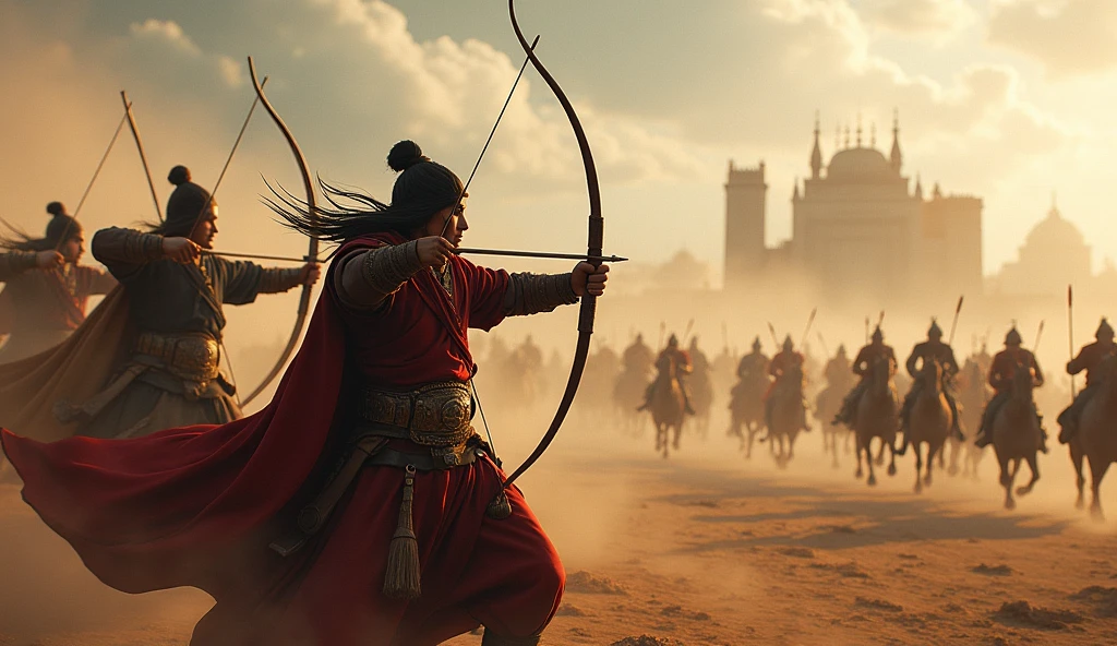As the Mongols approached, the Sultan's archers unleashed a hail of arrows,