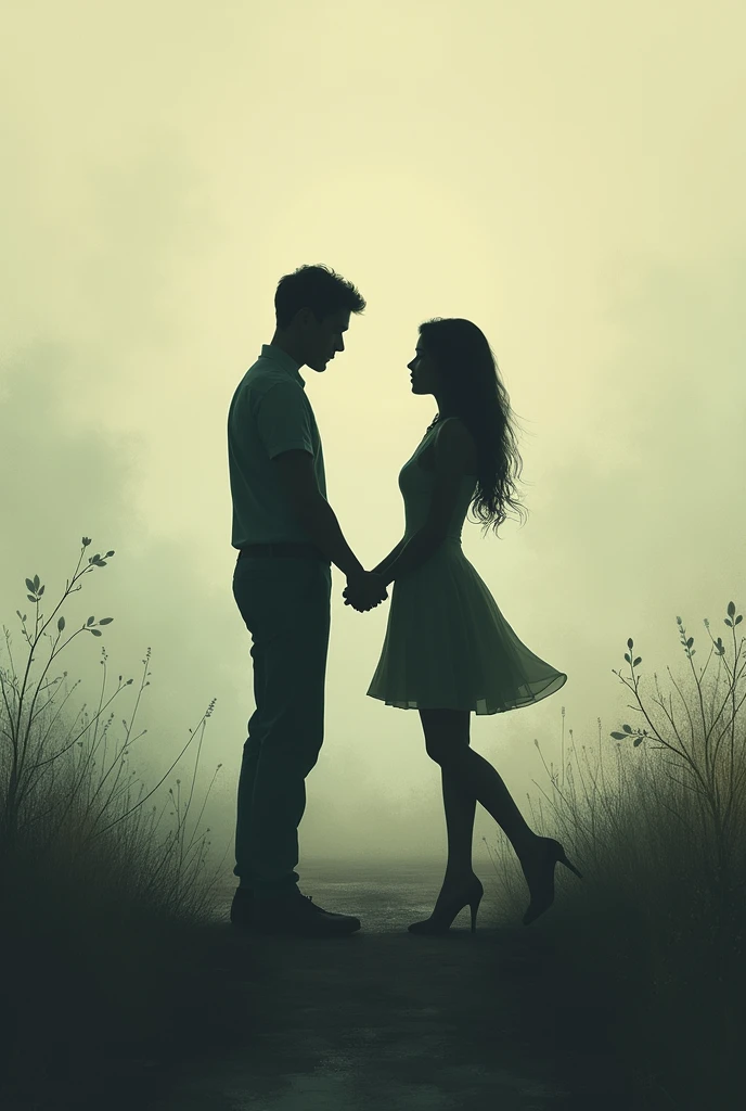 A memory-like scene where two silhouettes slowly approach each other, and the effect of the moment of coming together unfolds.