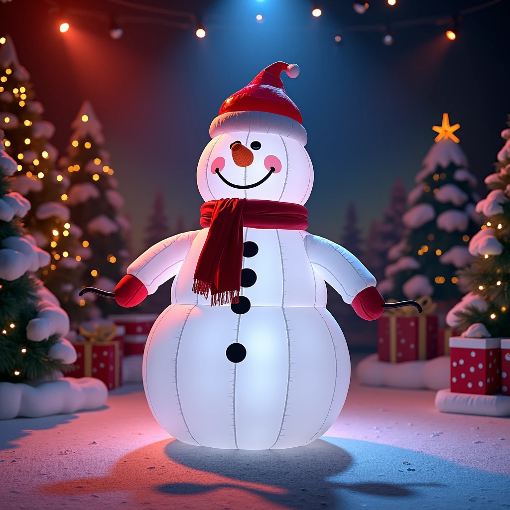 a Inflatable Snowman on a Christmas Show Stage, (Practical, RAW photos, Super Fine), Practical Light