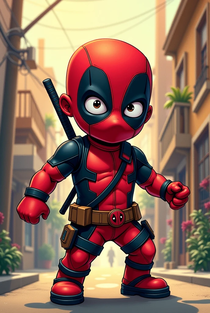 Enrique from Sesame Street dressed as Deadpool