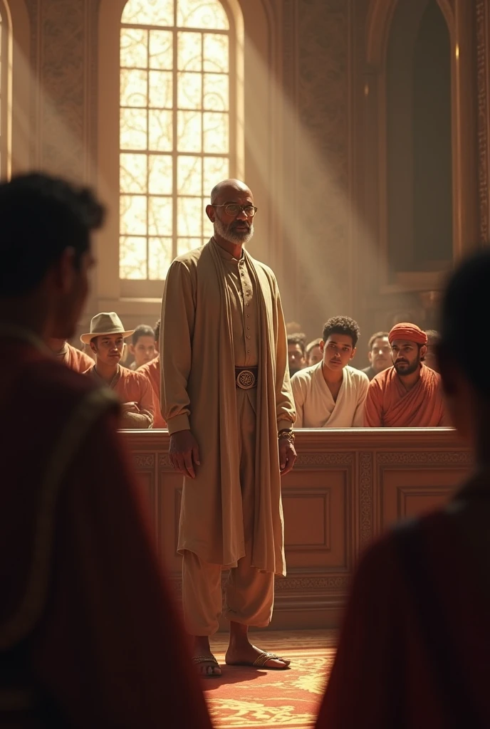 Courtroom Silence**: The entire court in silence, with all eyes on Birbal as he delivers his profound answer, creating a moment of deep reflection.
