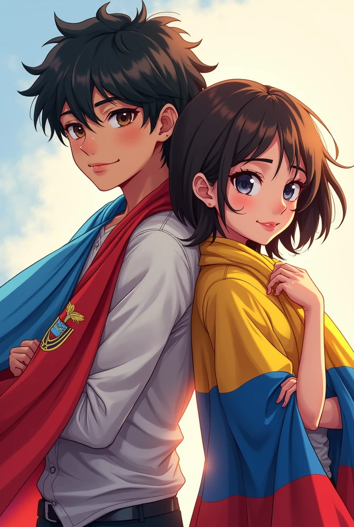 GUATEMALAN MAN AND ECUADORIAN GIRL WITH FLAGS as a anime character for a profile picture