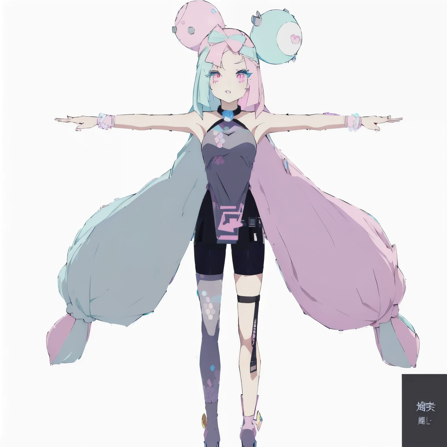 Anime characters wearing capes and dresses, Pink pigtails and cyan eyes, Anime Style3D, Stylized anime, Anime VTuber Full Body Model, Anime Style, Moon themed costume, live2d Virtual YouTuber Model, Magical Girl Style, Cute 3D anime rendering, Humanoid pink female squid girl
