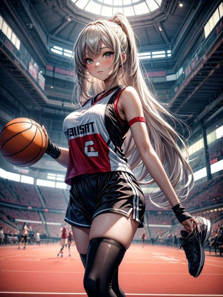 Sexy Anime Girl with Basketball Outfit in a Big Court-like Environment Posing
