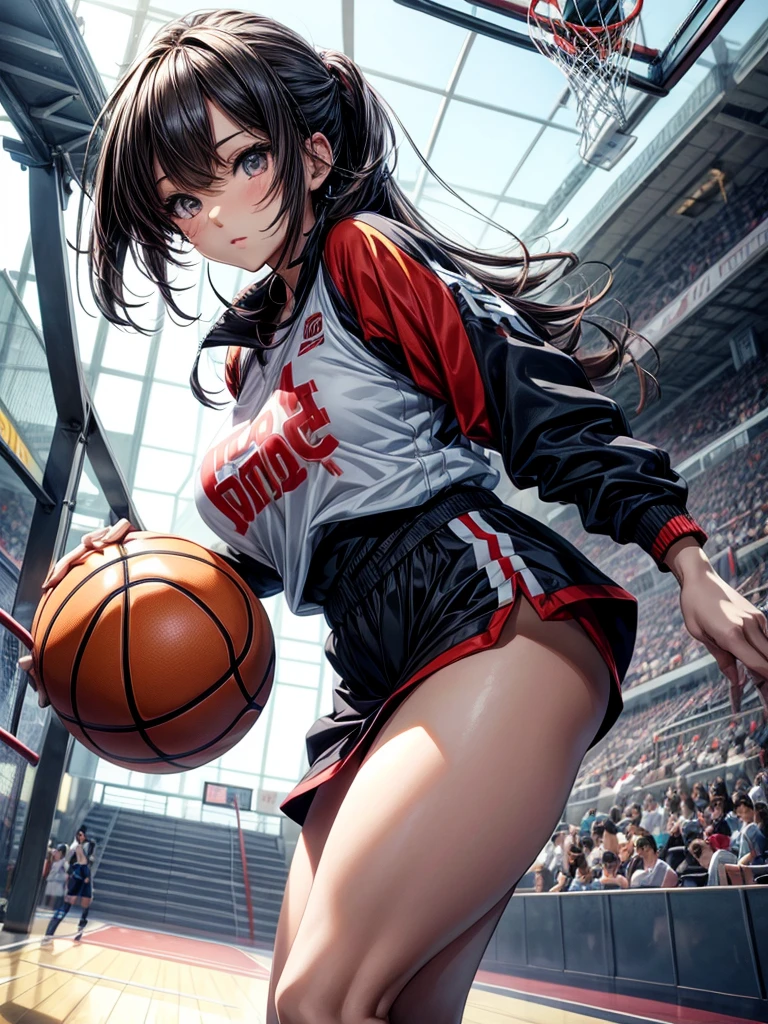 Sexy Anime Girl with Basketball Outfit in a Big Court-like Environment Posing
