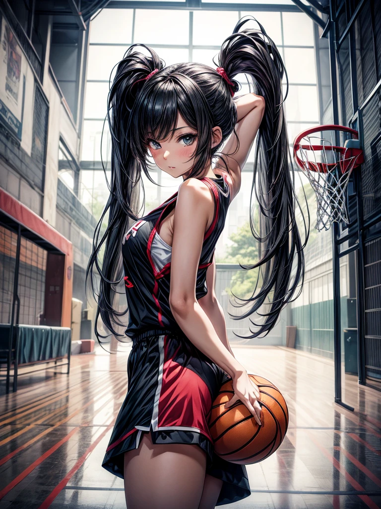 Sexy Anime Girl with Basketball Outfit in a Big Court-like Environment Posing