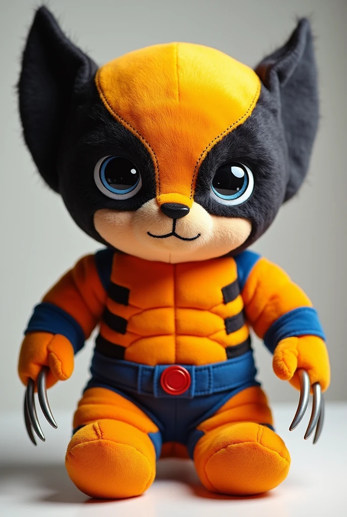 Orange stuffed animal dressed as Wolverine