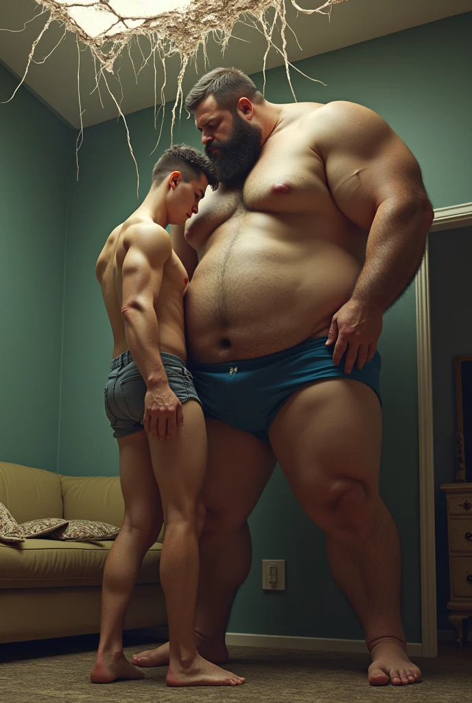 Chris evans sucking another mans willy on the couch. Realistic 4k Realism giant size difference head reaching on the ceiling 1man giant size difference  growing size Cracks the ceiling  wearing tank top wearing swim shorts macro size height difference 