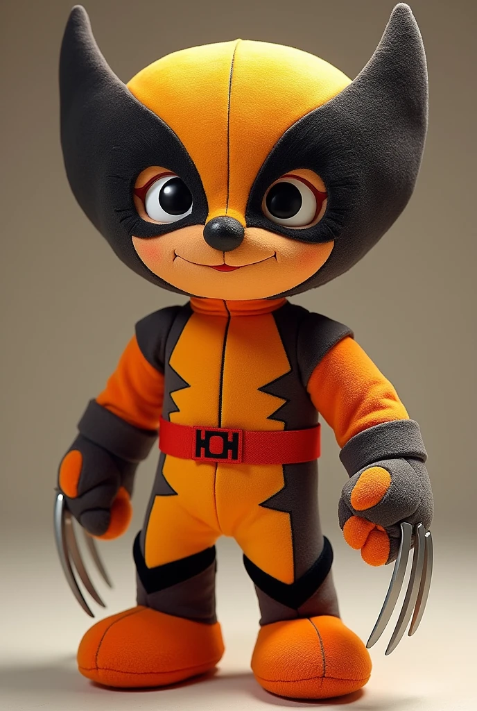 Enrique plush toy from Sesame Street in orange dressed as Wolverine