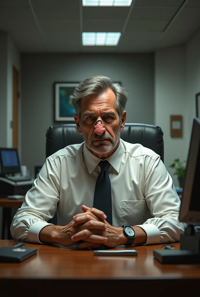 Man with broken nose in office