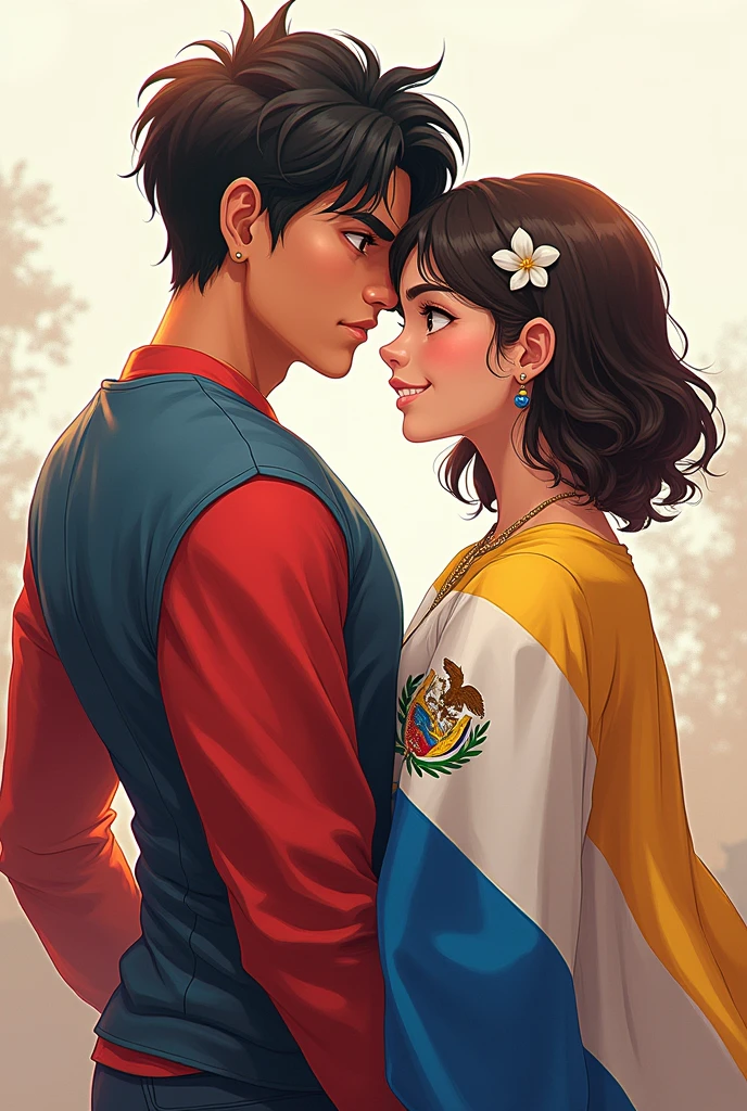 GUATEMALAN MAN AND ECUADORIAN GIRL WITH FLAGS as a anime character for a profile picture