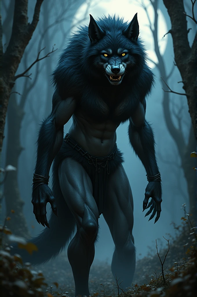 Female werewolf with black fur on her thighs