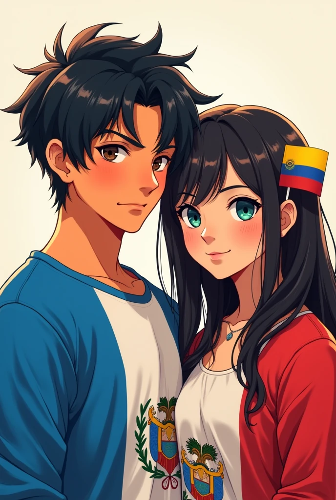 GUATEMALAN MAN AND ECUADORIAN GIRL WITH FLAGS as a anime character for a profile picture