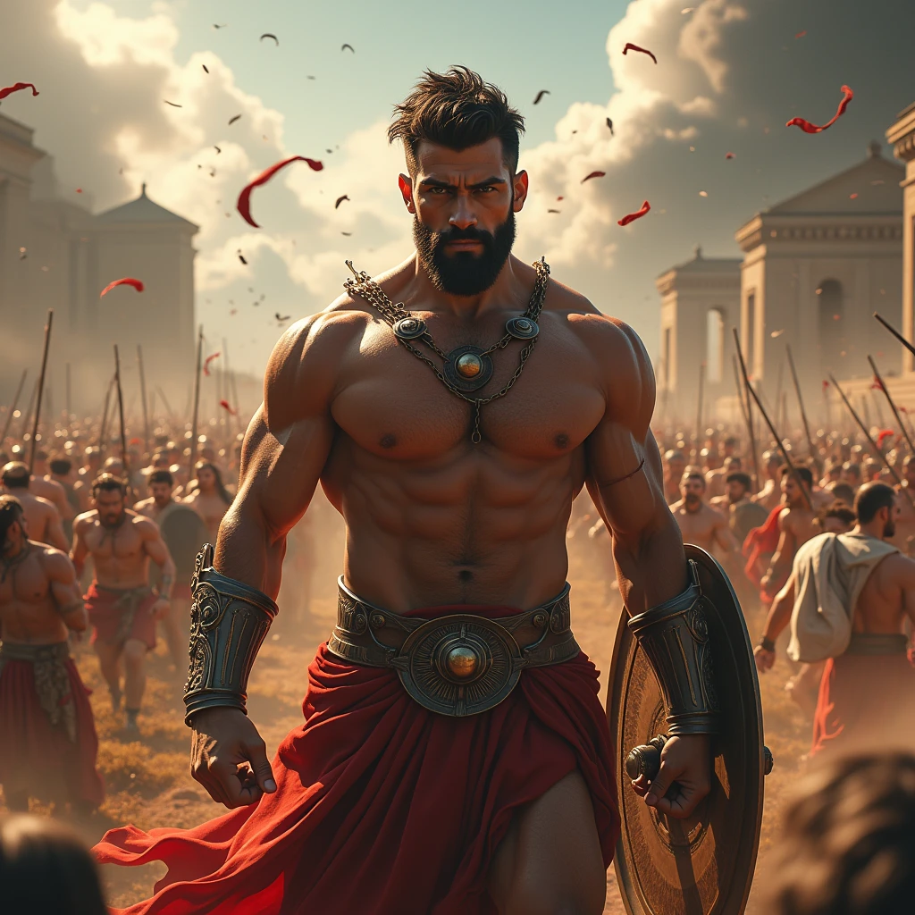 masterpiece、Highest quality、Highest quality、Detailed Description、Brave、art、Epic、One strong man、Greek Mythology、Based on the hero Hercules、An epic battle、battlefield、Sharp Eyes、4K Graphics