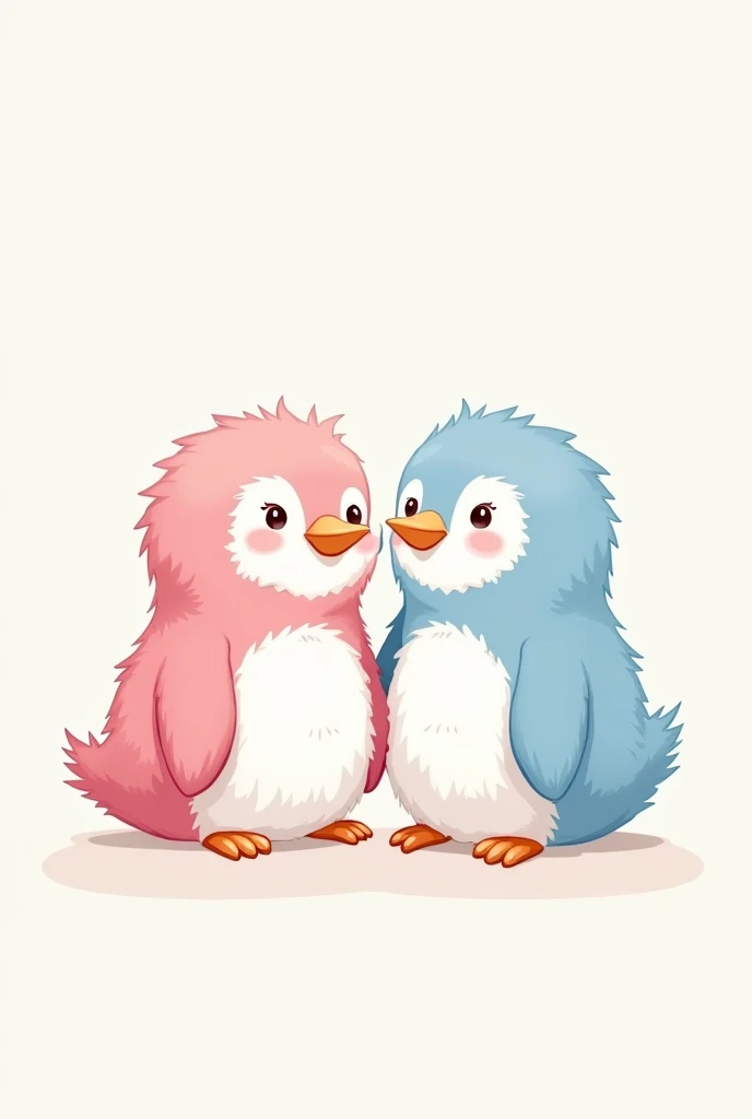 An illustration of two very baby penguins, one fuchsia pink and the other light blue, the same size.