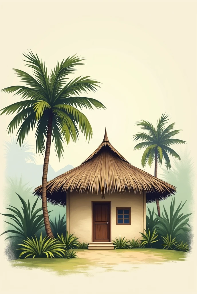 Vectorized sketch of a house with a palm roof