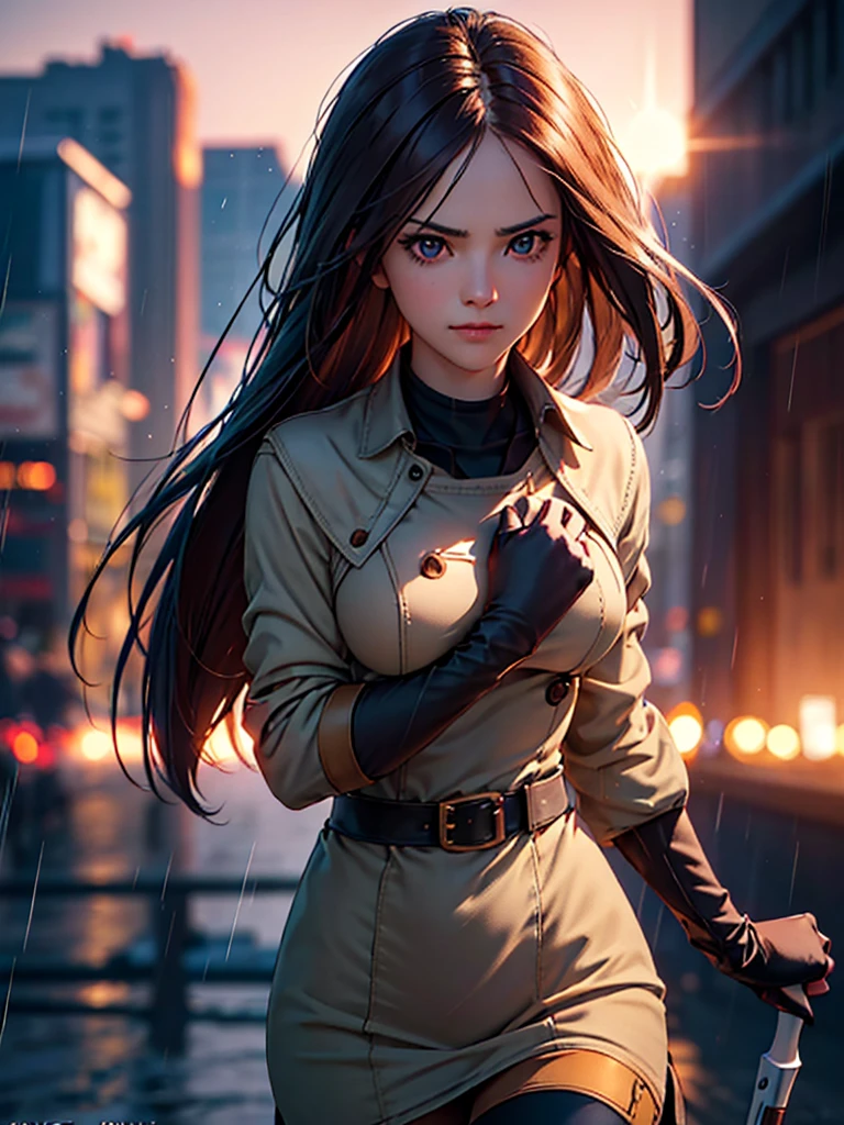 (at night), in a video game scene in the background a beautiful city at night raining, alone, alone, Standing at attention, pink suit, woman's military suit, semi-long hair, ((semi-long hair)), 1 girl, 20 years old, young woman, perfect hands, beautiful fingers, beautiful long legs, beautiful body, beautiful nose, beautiful character design, perfect face, looking straight at the viewer with a serious and angry gesture, she has a whip in her hands ( focusing on his face), closed mouth, light_smile, official art, Extremely detailed CG unity 8k wallpaper, Perfect lighting, bright and colorful front lighting, glowing skin (masterpiece: 1.0), (Best_quality: 1.0), ultra high resolution , 4k, ultra detailed photography, 8K, hdr, High resolution, Nonsense:1.2, Kodak portrait 400, film grain, Blurred background, bokeh:1.2, Lens flare, (vibrant_color:1.2), professional photography, (Beautiful, breasts: 1.4), (Beautiful_face: 1.5), (narrow waist),