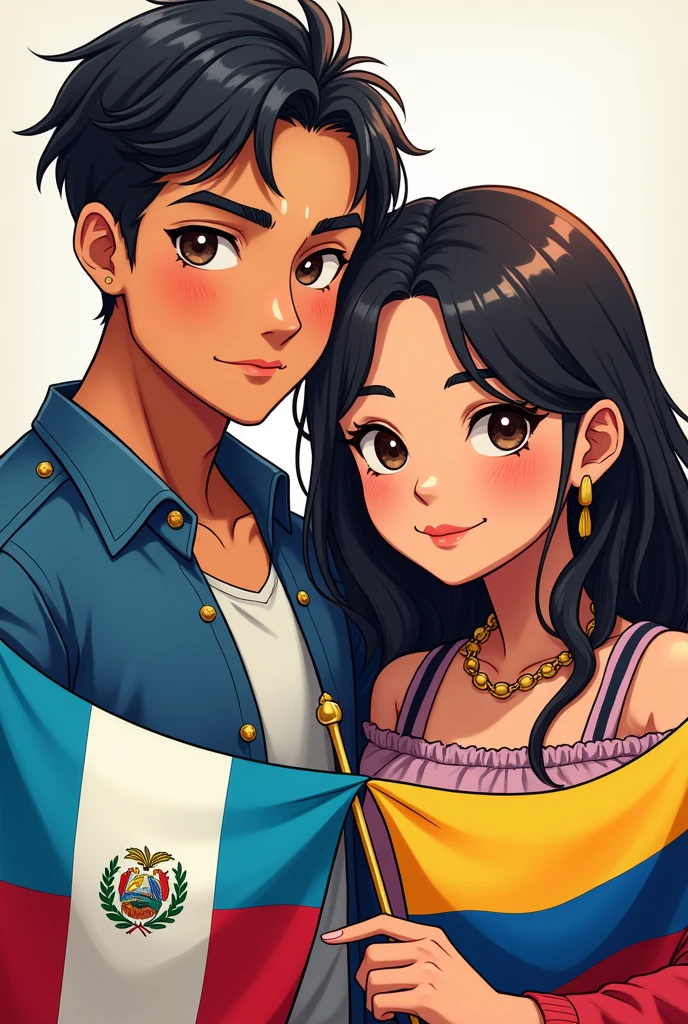 GUATEMALAN MAN AND ECUADORIAN GIRL WITH FLAGS as a anime character for a profile picture