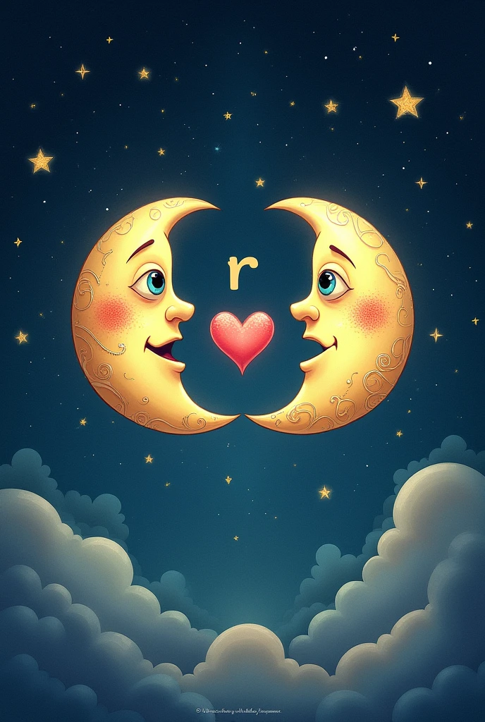 One moon under the other, one with the R and the other with the S, and a heart in the middle.