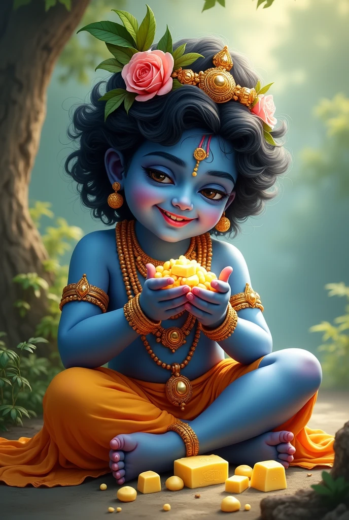 Krishna ji eating makkhan 
