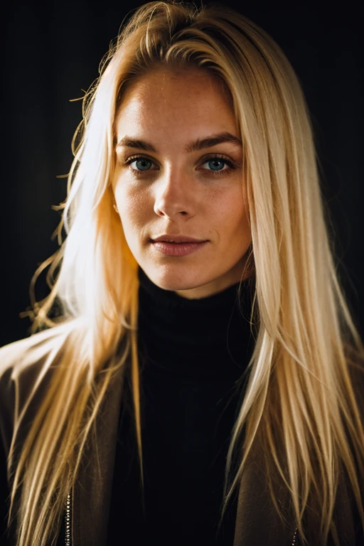 super cute blond woman in a dark theme