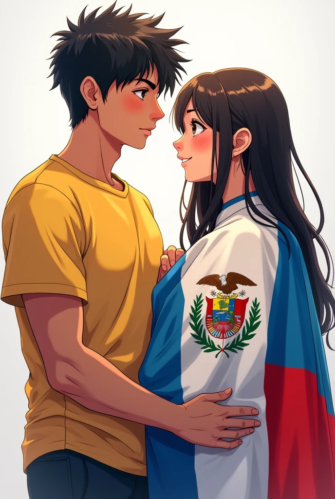 GUATEMALAN MAN AND ECUADORIAN GIRL WITH FLAGS as a anime character for a profile picture