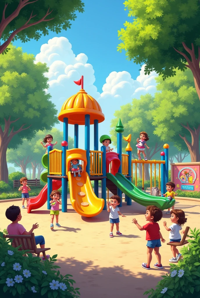 Draw playground with different playing station